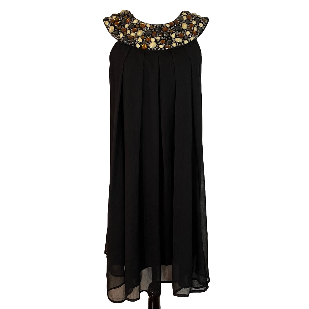 Lapis Women’s Jewelled Trapeze Silhouette Cleopatra Black Party Cocktail Dress S